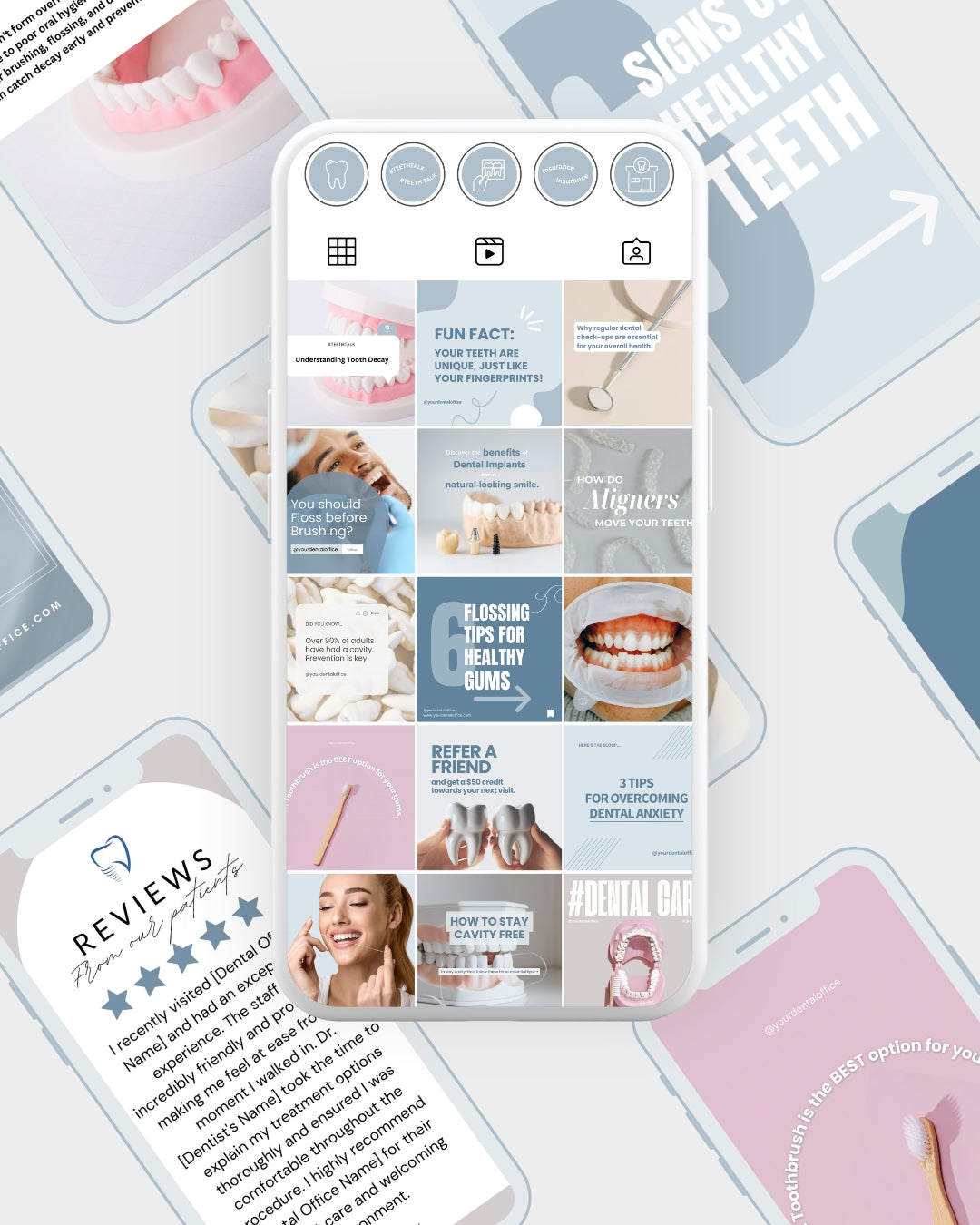 Dentist social media marketing kit - promote dental services and attract new patients with editable templates