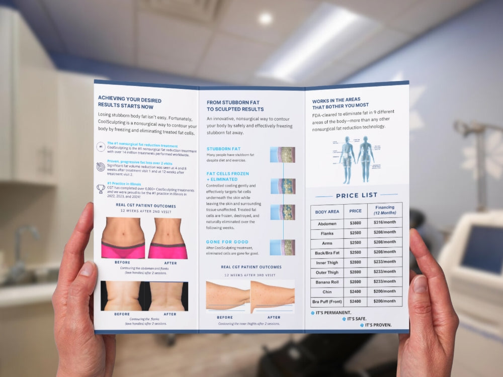 Custom-designed brochure promoting advanced body treatments at a med spa.