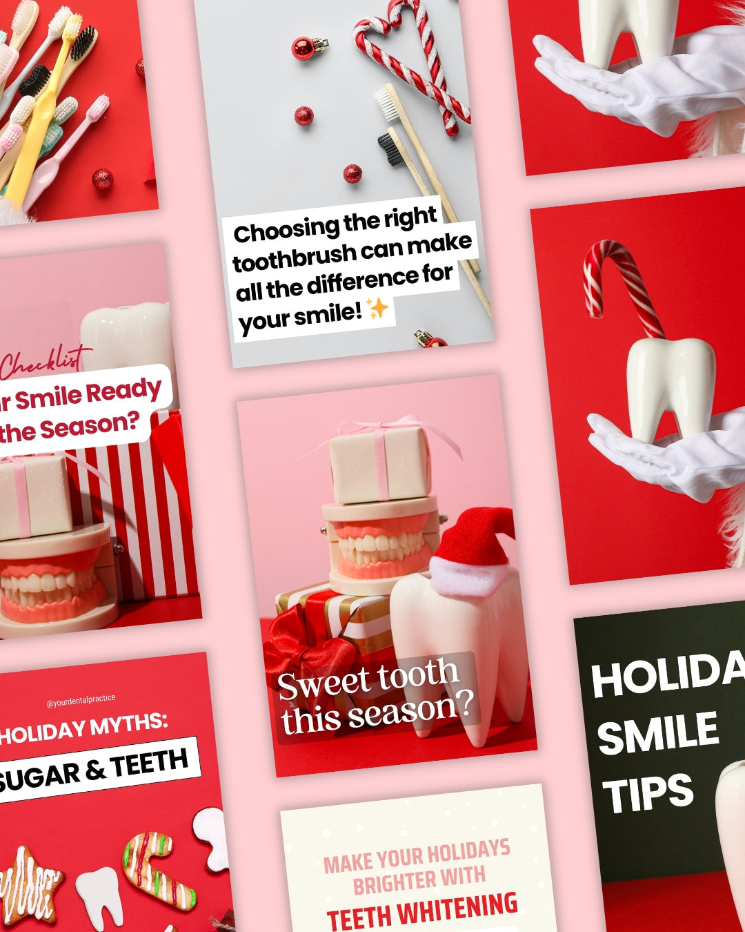 Festive dental holiday tips and promotions for healthy smiles this season. Includes toothbrush recommendations, sugar-free treat ideas, holiday dental myths debunked, teeth whitening offers, and tips for a brighter smile. Perfect for dental patients looking for oral health tips, cavity prevention, and holiday-ready smiles. #HolidayDentalTips #HealthySmiles #TeethWhiteningSpecial