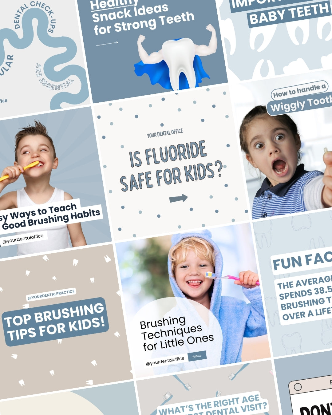 Kids dentist social media templates with educational and engaging visuals