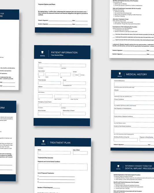 Dental Practice Templates Bundle: Patient Information, Medical History, Consent Forms & Treatment Plan Templates