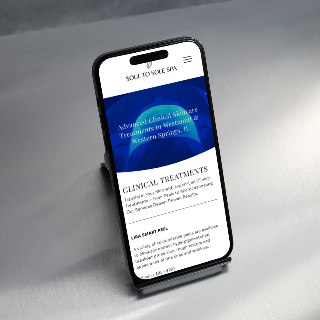 Mobile website design for Soul to Sole Spa, showcasing a modern, user-friendly layout with engaging visuals, seamless navigation, and integrated booking features. Created by Media by Liz to enhance online presence, improve user experience, and drive client bookings.