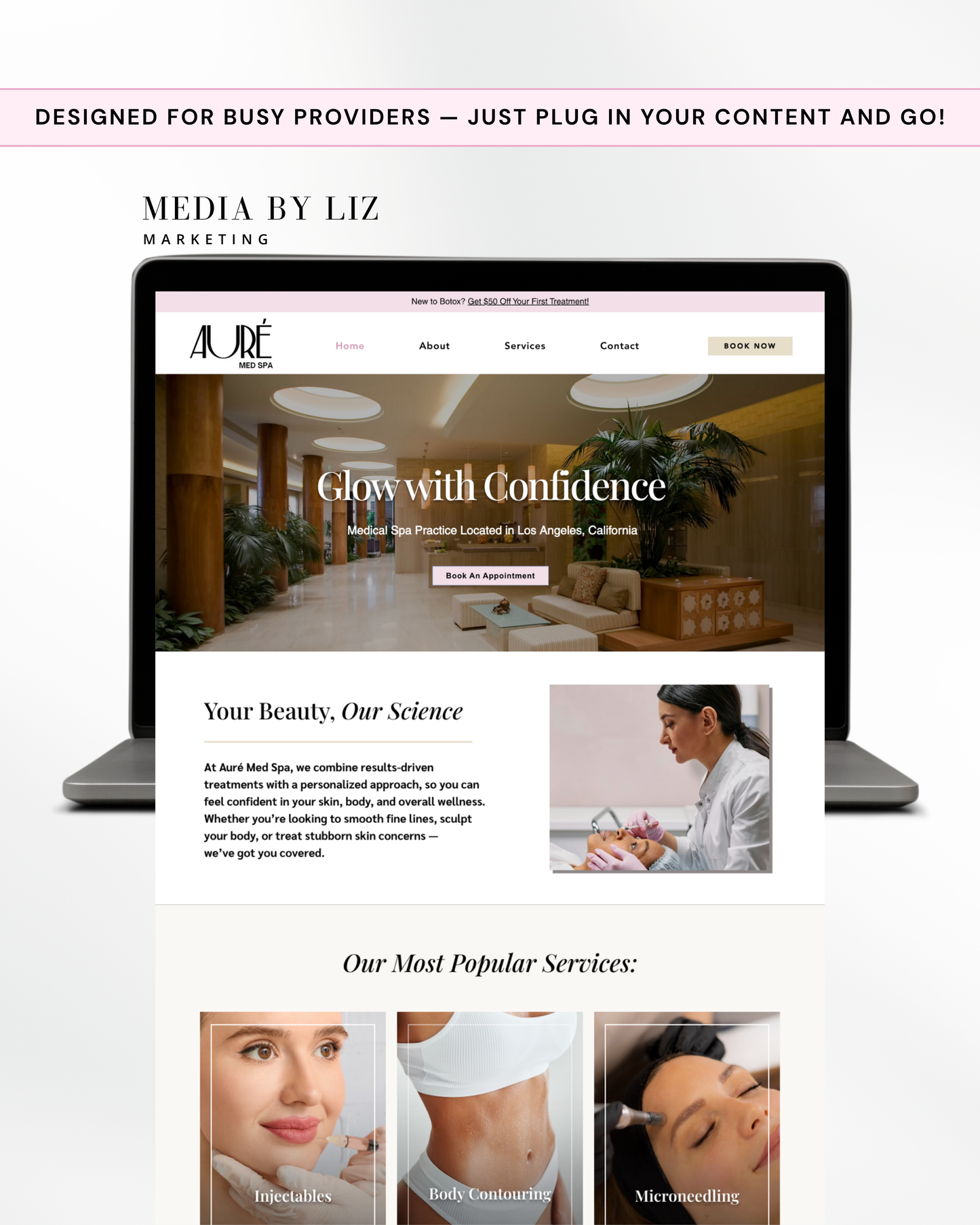 Wix med spa website homepage template preview on desktop
