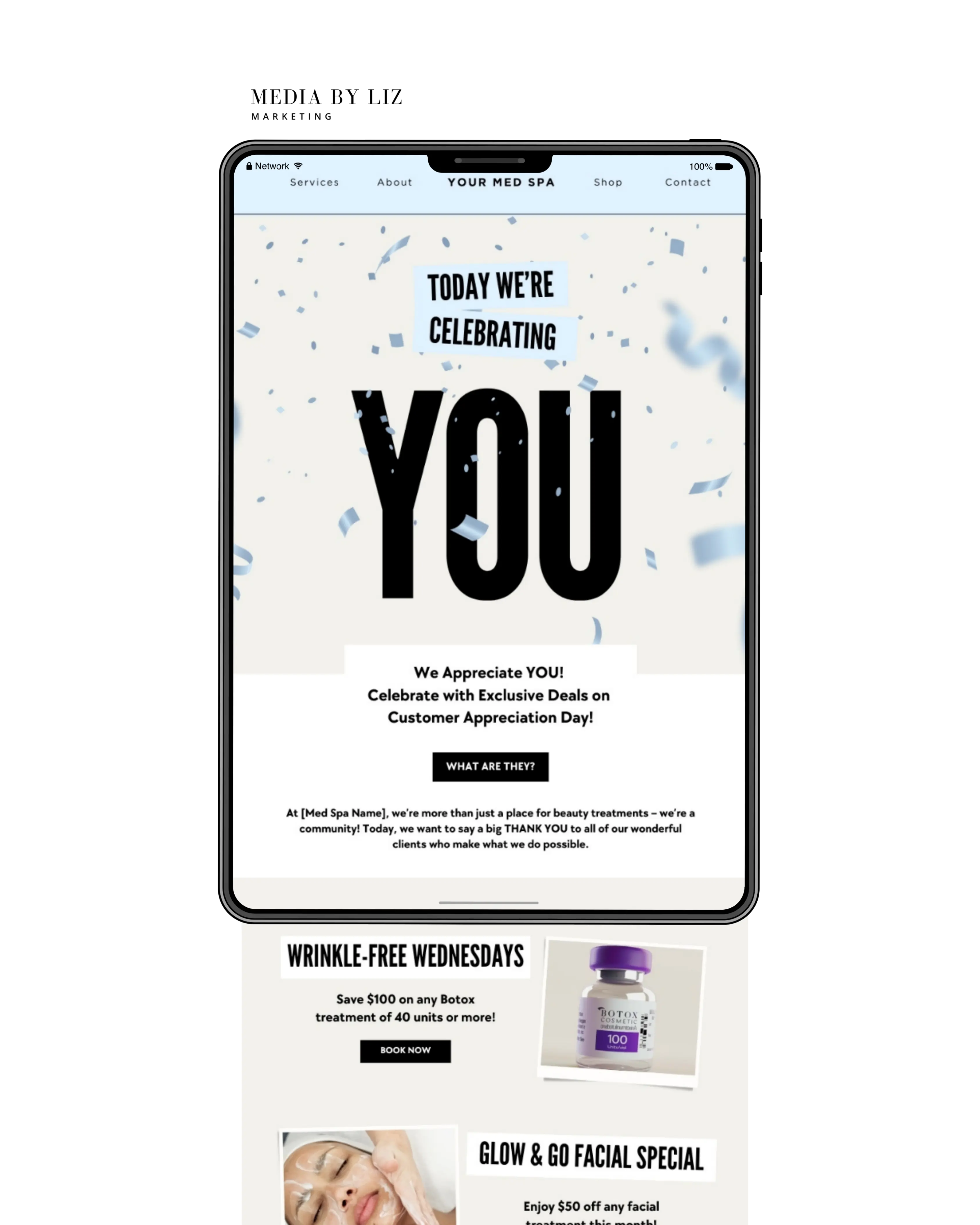 Customer appreciation email marketing campaign with Botox and facial specials