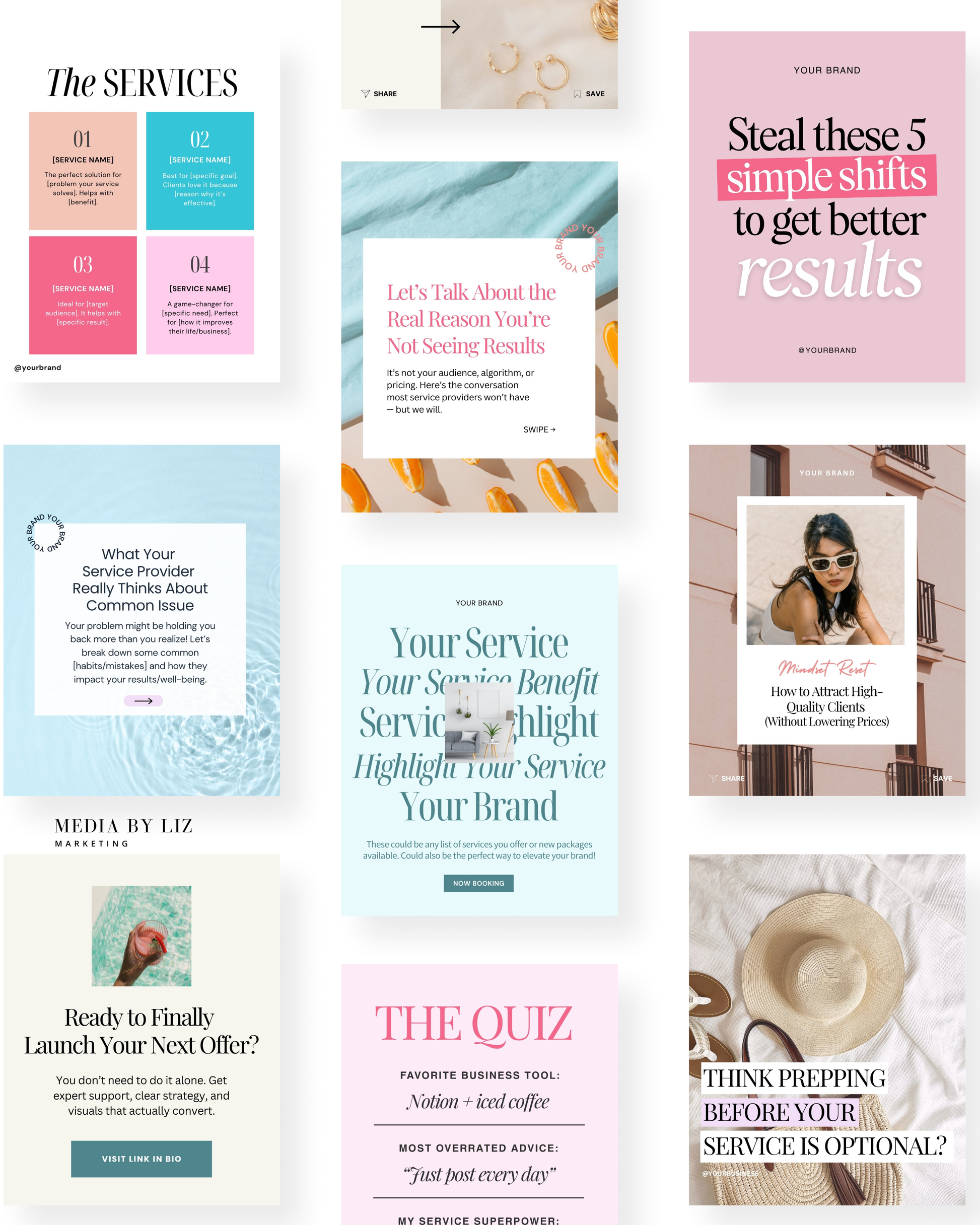 Editable Instagram templates for business coaches, freelancers, and service providers — 4:5 Canva post pack featuring educational, promotional, and engagement-ready content.