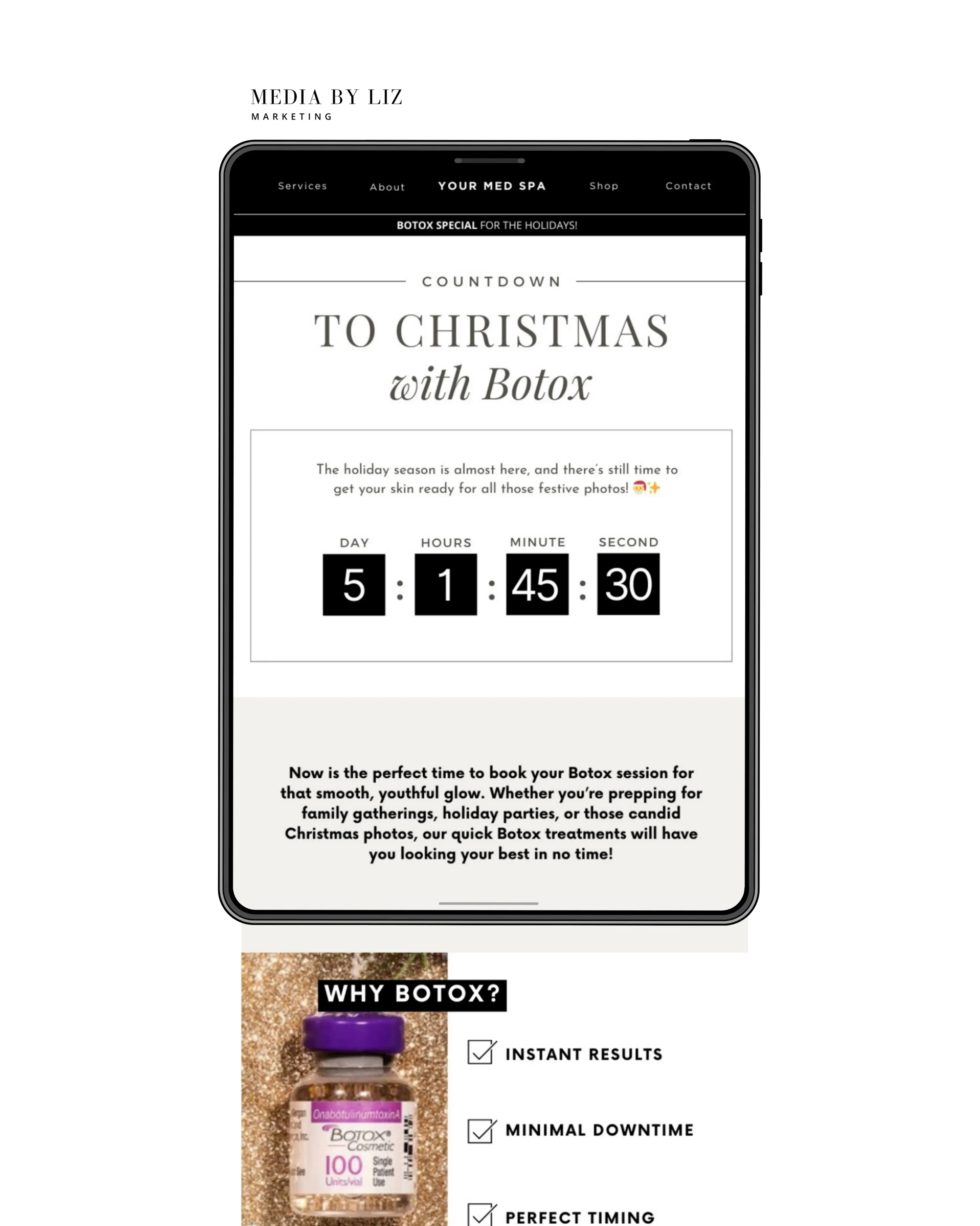 Holiday email campaign promoting Botox specials with countdown timer