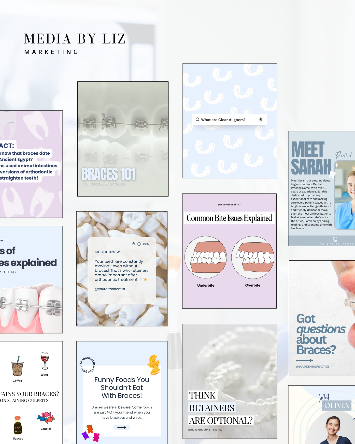 Instagram post kit for orthodontists designed to grow engagement, build trust, and educate patients with easy-to-edit Canva templates.