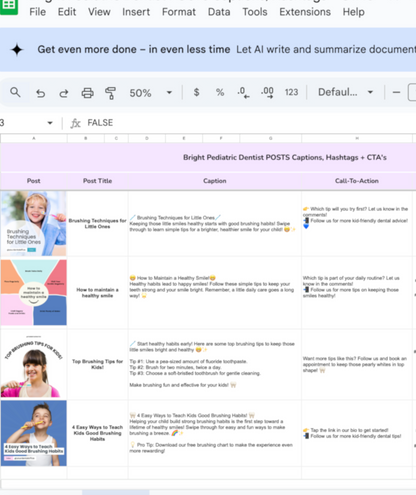 Editable social media templates for pediatric dentists featuring educational Instagram posts about brushing, baby teeth importance, and dental myths.