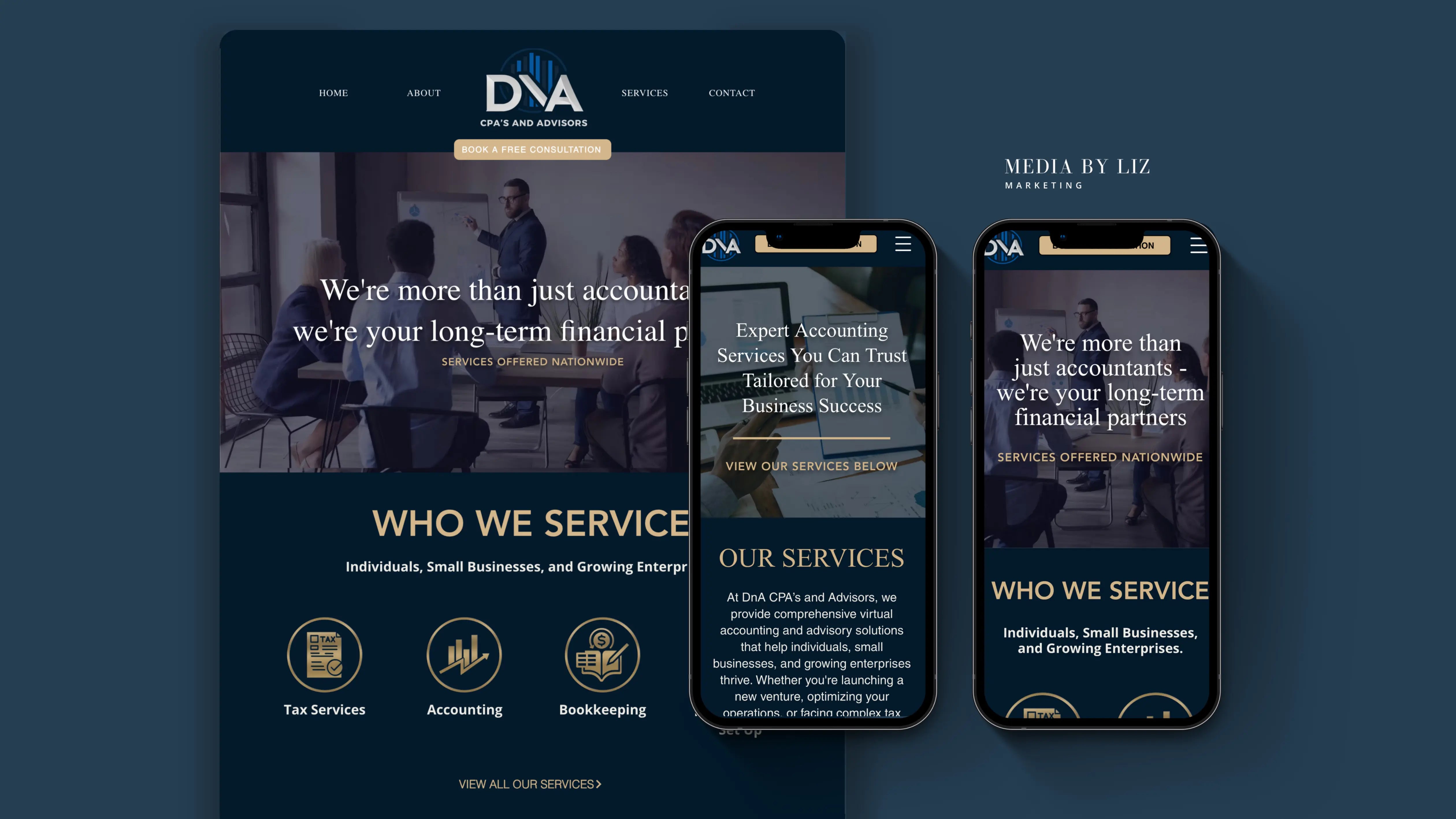 Responsive accounting firm website design with mobile and desktop optimization for CPAs