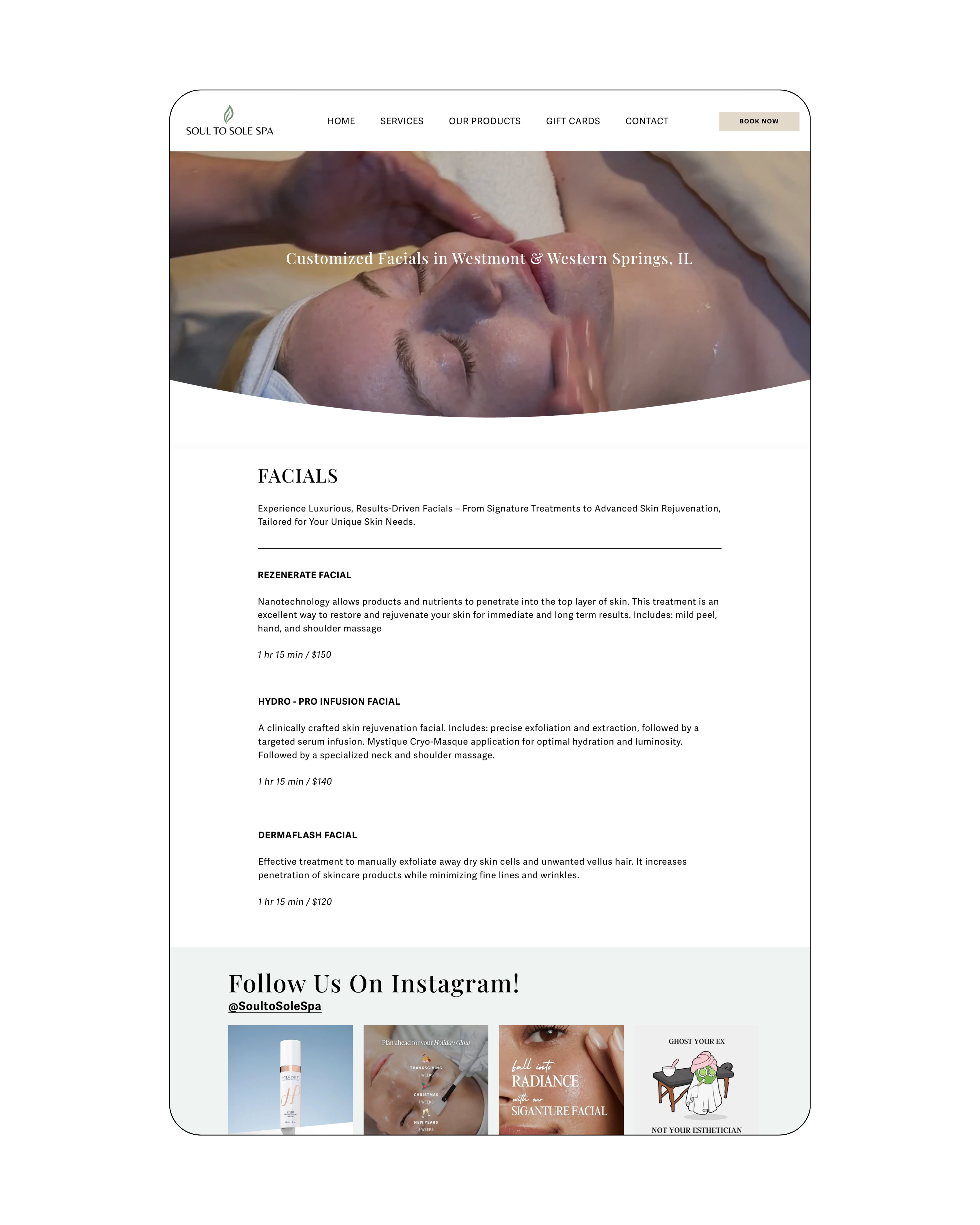 Wellness spa website design featuring integrated online booking and simplified service menus