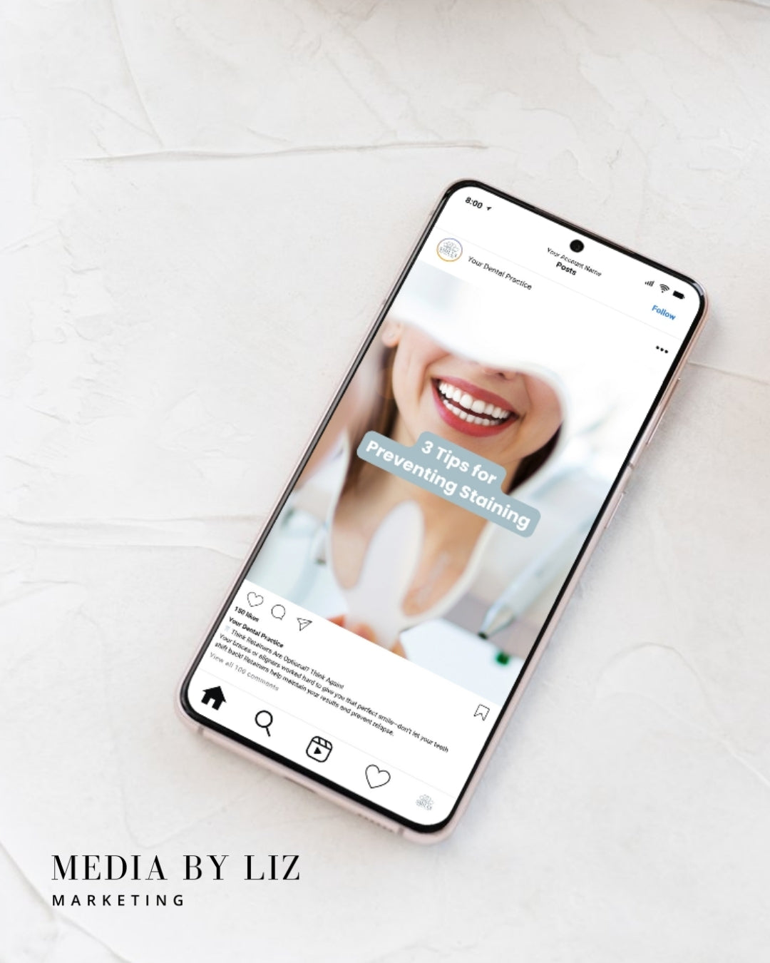 High-converting Canva Instagram template for dental professionals focused on teeth staining prevention and patient engagement.