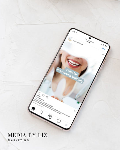 High-converting Canva Instagram template for dental professionals focused on teeth staining prevention and patient engagement.
