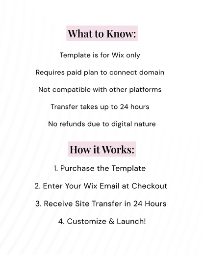 Step-by-step instructions included with Wix website template