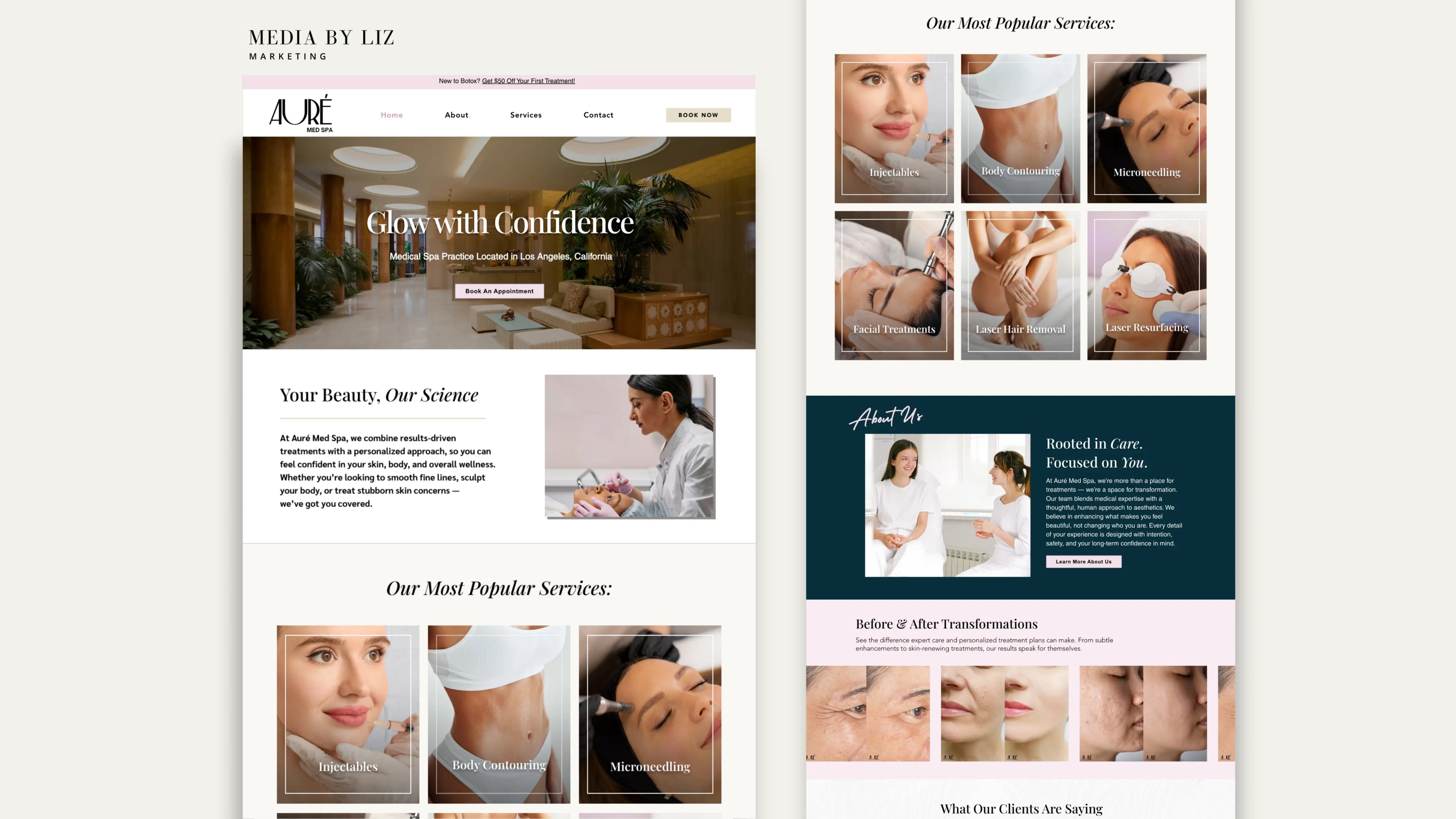 Custom Wix website design for Auré Med Spa in Los Angeles with modern layout and SEO optimization