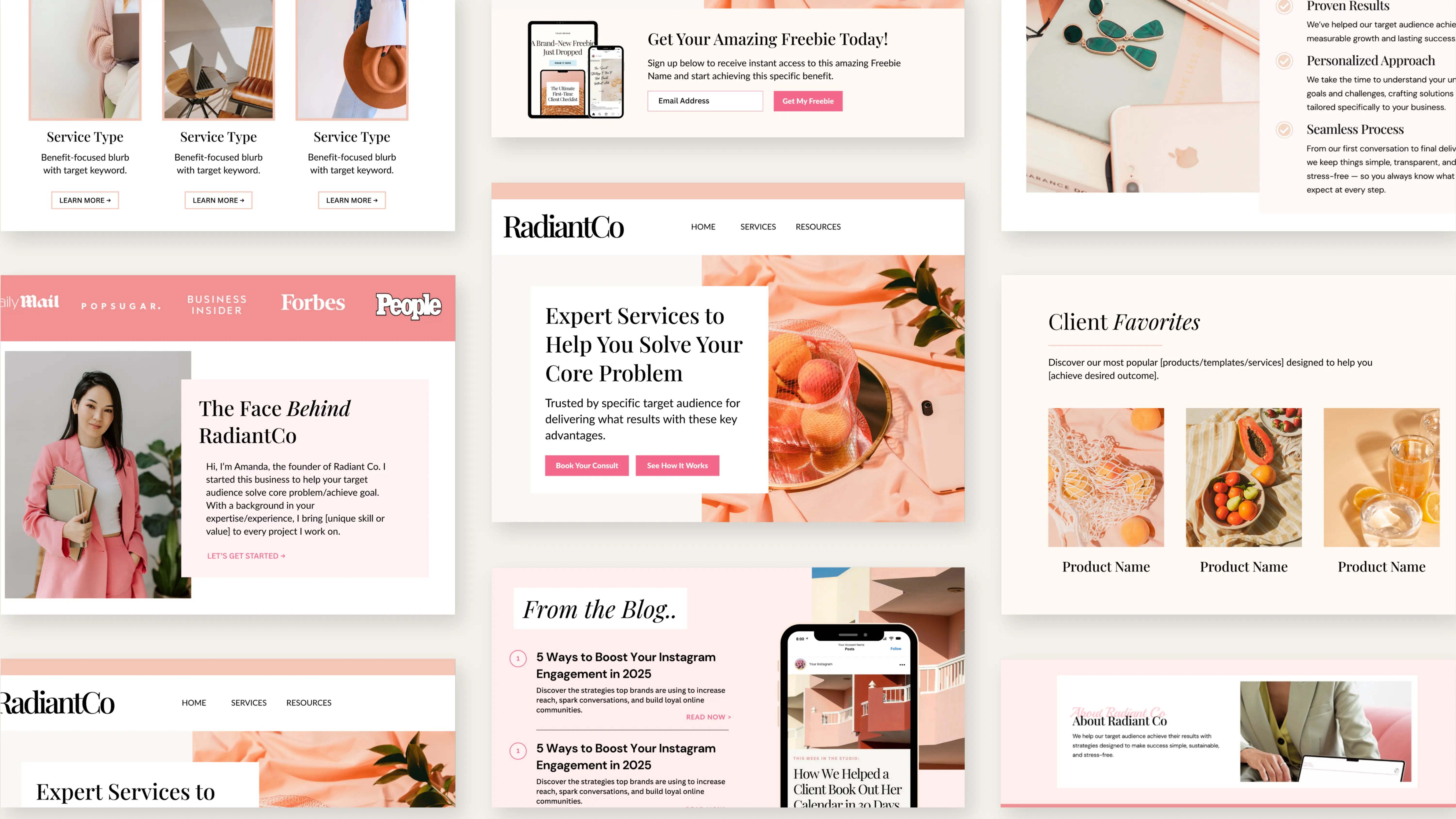 WordPress brand website design for RadiantCo featuring blog integration and SEO strategy