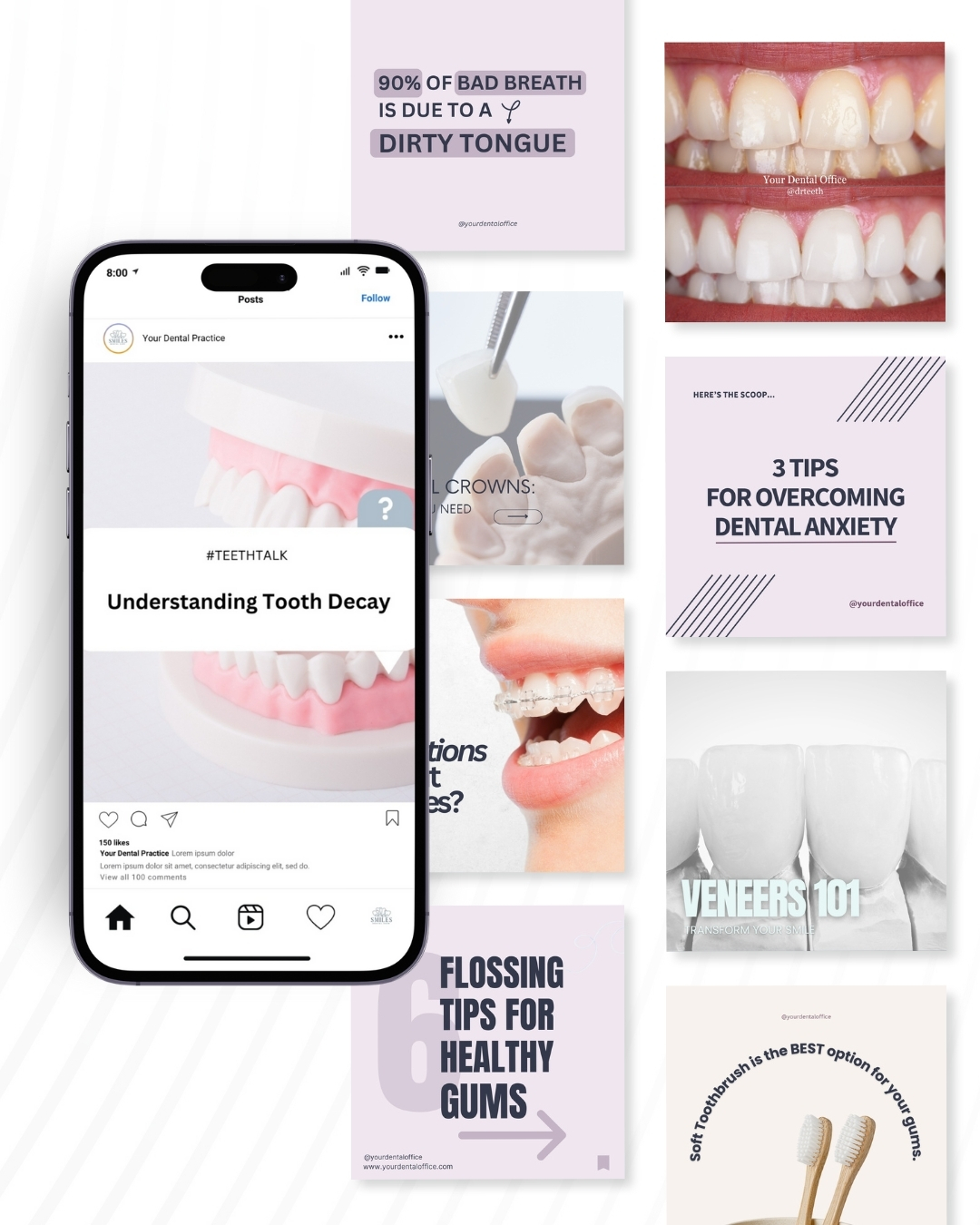 Colorful and professional dental social media templates to grow your cosmetic dentistry brand