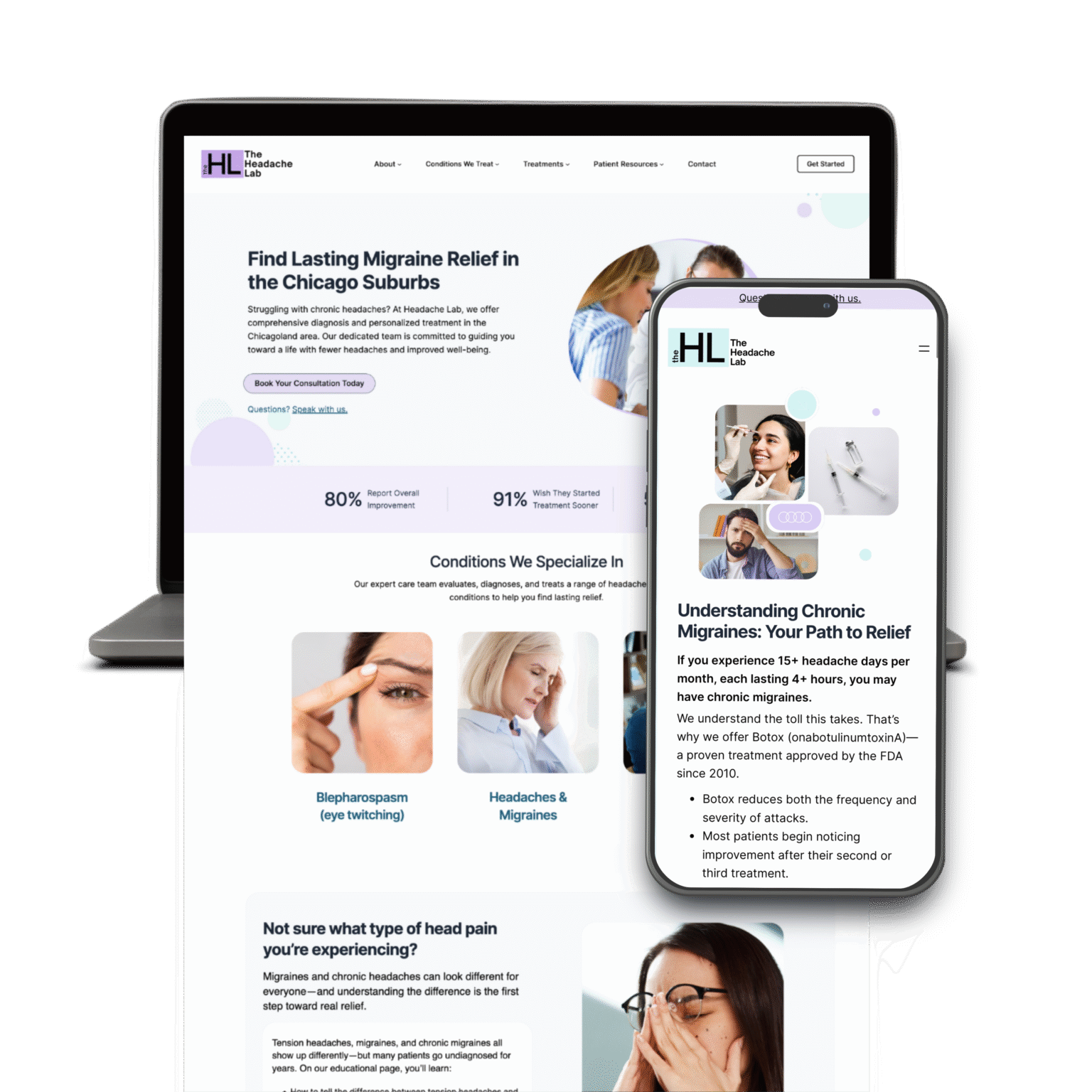 Homepage mockup of a healthcare website design by MBL Marketing showcasing a clean, professional layout with SEO-optimized structure and strong call-to-action for bookings.