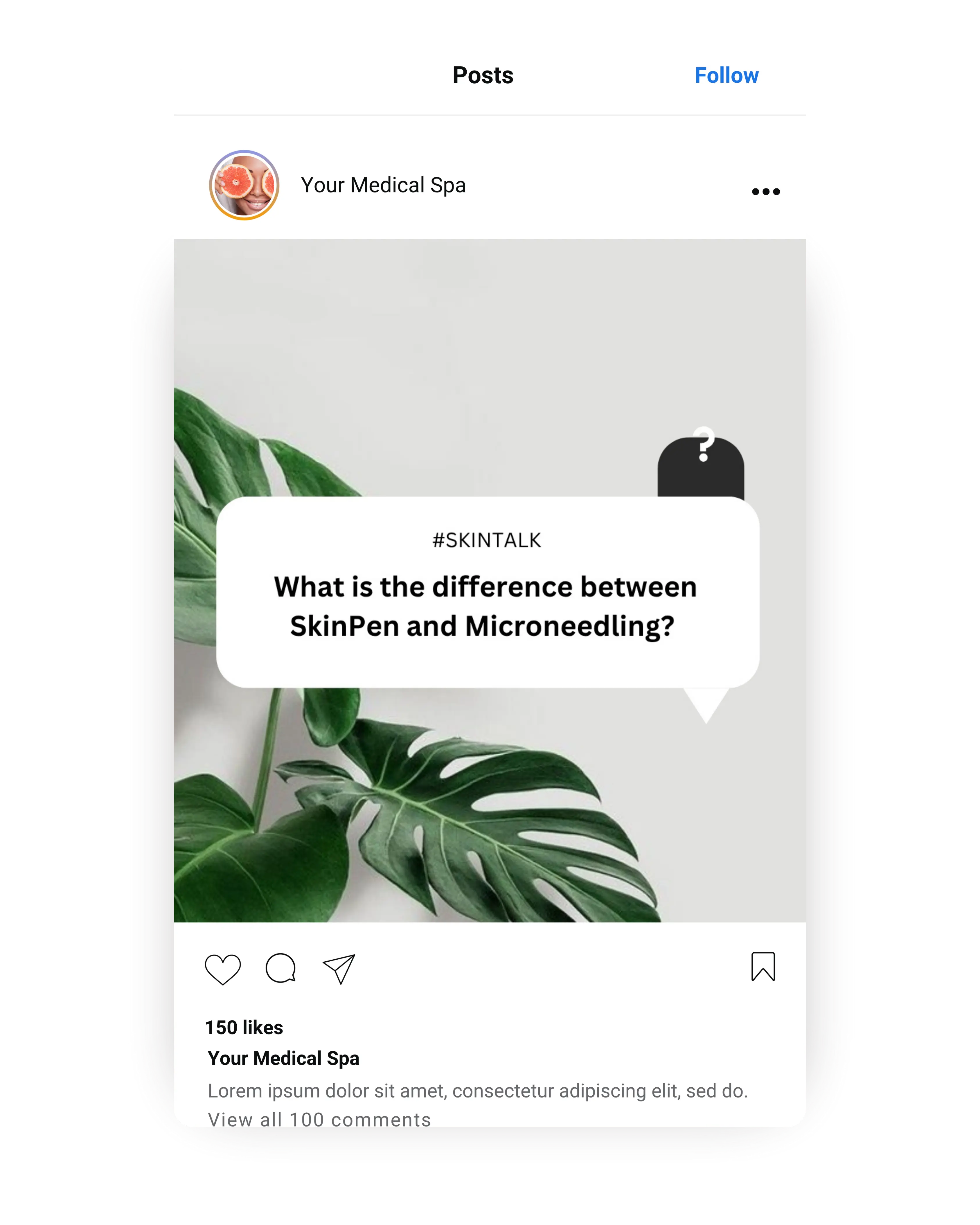 Educational Instagram post explaining the difference between SkinPen and microneedling with botanical background.