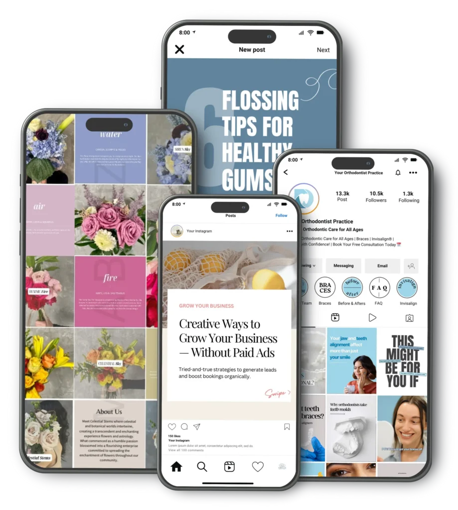 Mobile preview of social media marketing templates and Instagram posts for small businesses — custom branded designs by MBL Marketing