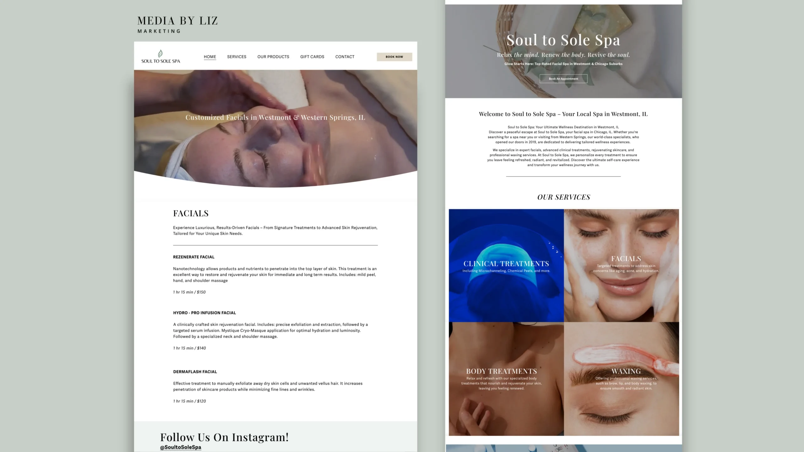 squarespace website design spa soul to sole