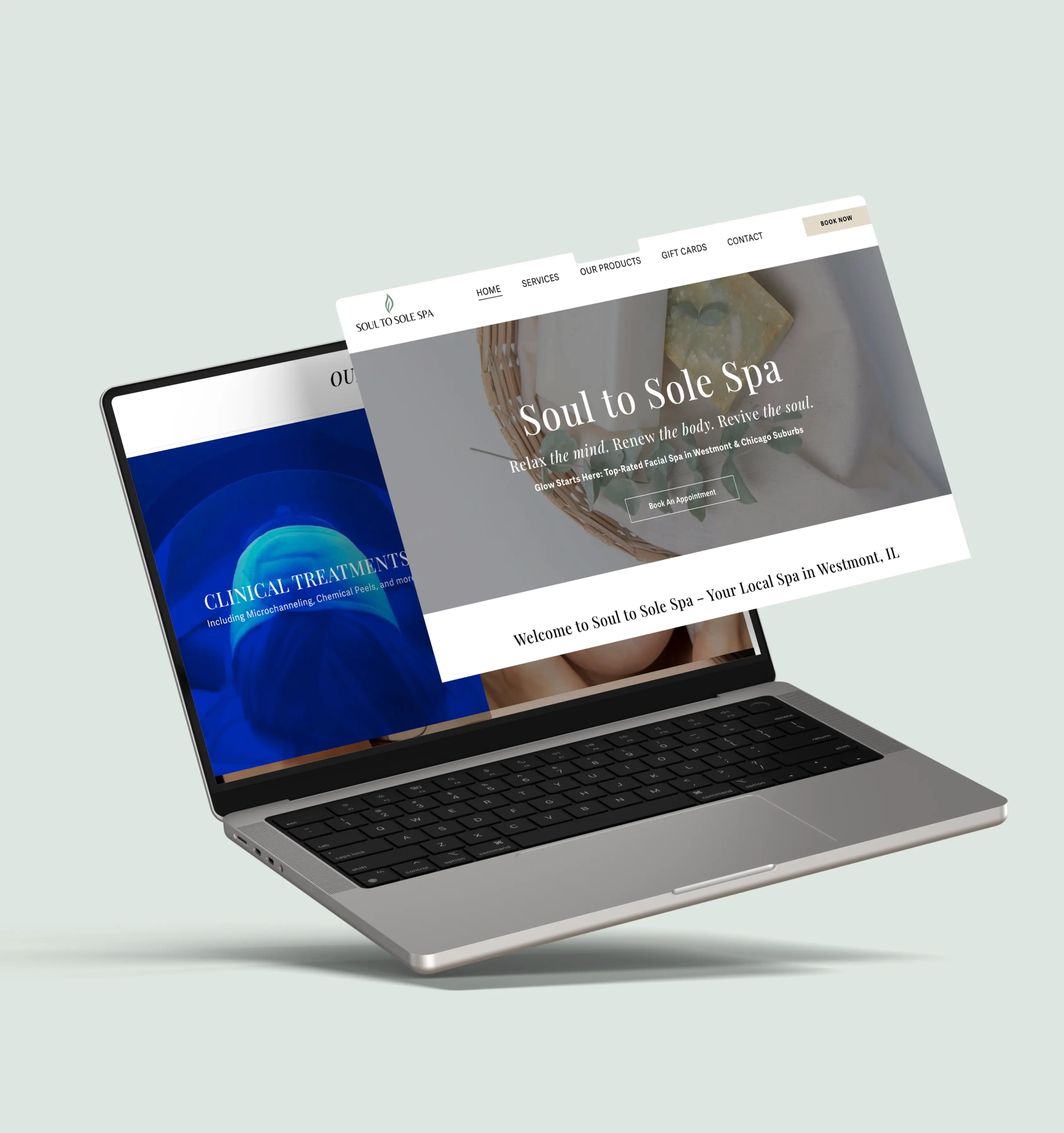 Spa website design for Soul to Sole Spa featuring a calming homepage layout optimized for local search and appointment bookings in Westmont, Illinois.